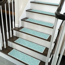 SussexHome Sisal Design 9" X 28" Stair Treads - 150 % Cotton Anti-Slip Carpet Strips for Indoor Stairs-Easy to Install Stair Treads with Double Adhesive Tape-Safe, Extra-Grip, 15-Pack-Teal