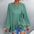 thumbnail image 4 of 2025 Clearance! 50% Off Clear! asdoklhq Womens Plus Size Tops Clearance,Women's Spring And Autumn Casual Temperament Round Neck Solid Color Lantern Sleeve Ruffle Irregular Long Sleeve Top, 4 of 6