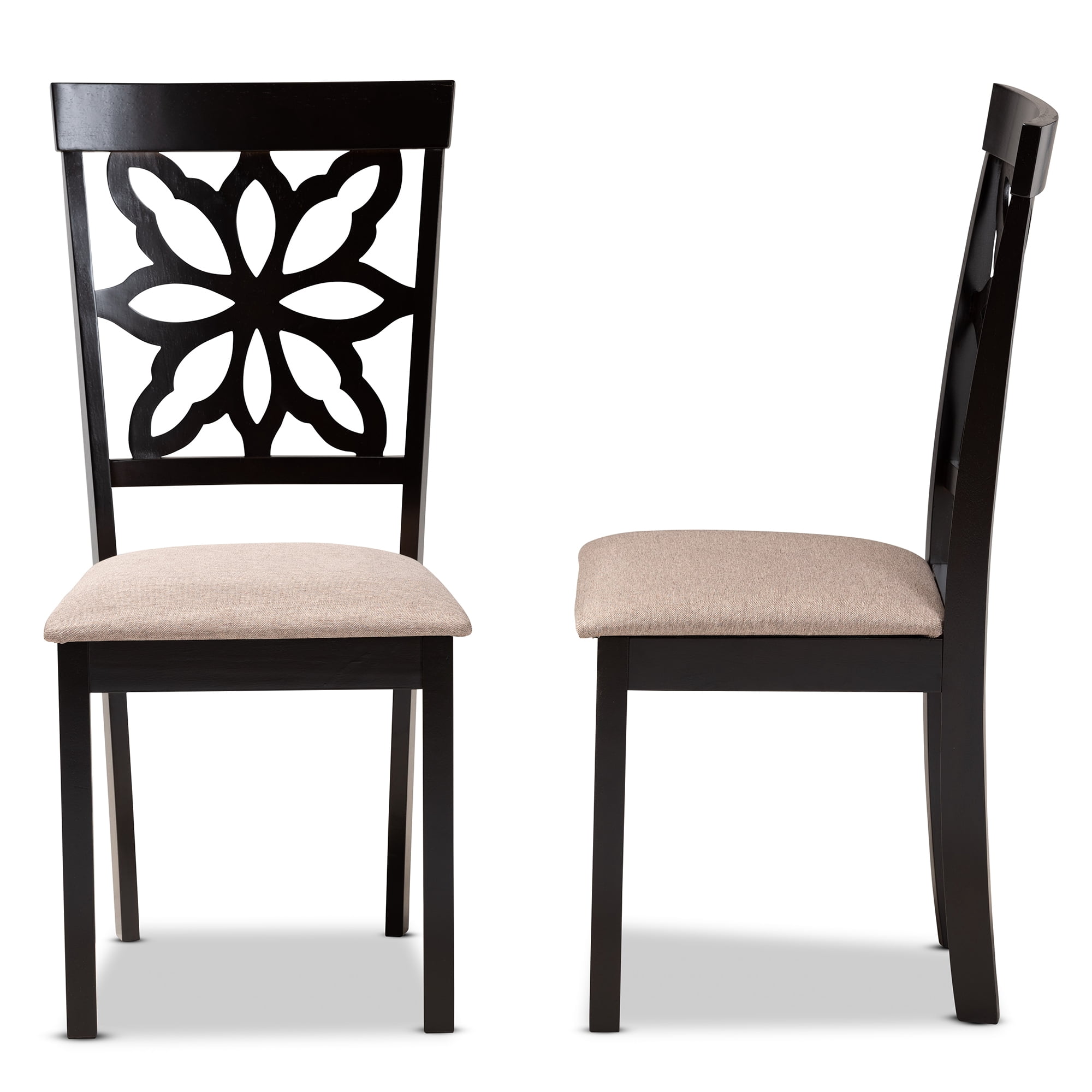 Baxton Studio Samwell Modern and Contemporary Sand Fabric Upholstered and Dark Brown Finished Wood 2-Piece Dining Chair Set