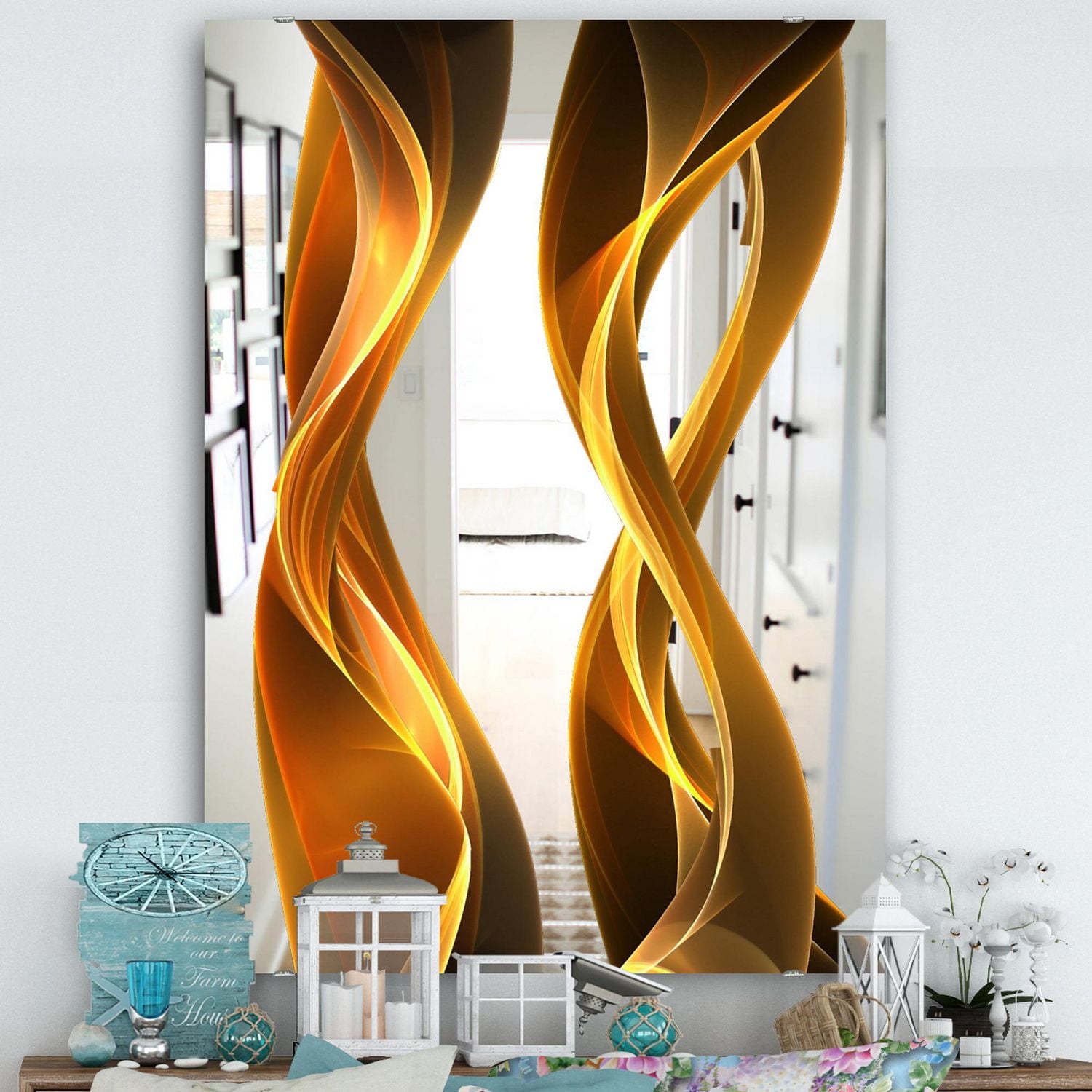 Designart 'Gold Wave II' Modern Mirror - Wall Mirror - 28x40