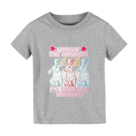 

High Necked Shirts for Girl 2t Kitty Shirt Summer Solid Color Cartoon Rabbit Print I AM CHASINGS HUNNEY Boys And Girls Tops Short Sleeved T Shirts For Boys And Girls