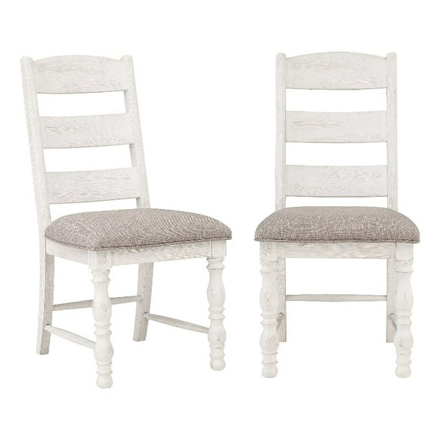 Heston Weathered White Ladderback Wood Side Chair - Set of 2