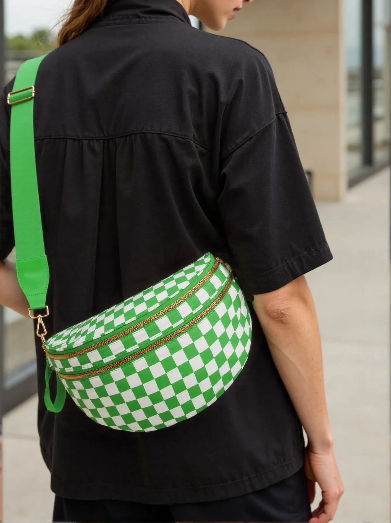 Bum Bags Plus Size Fanny Pack Sling Bag Belt Bag for Women Travel, Checkered Nylon Crossbody Bags for Women