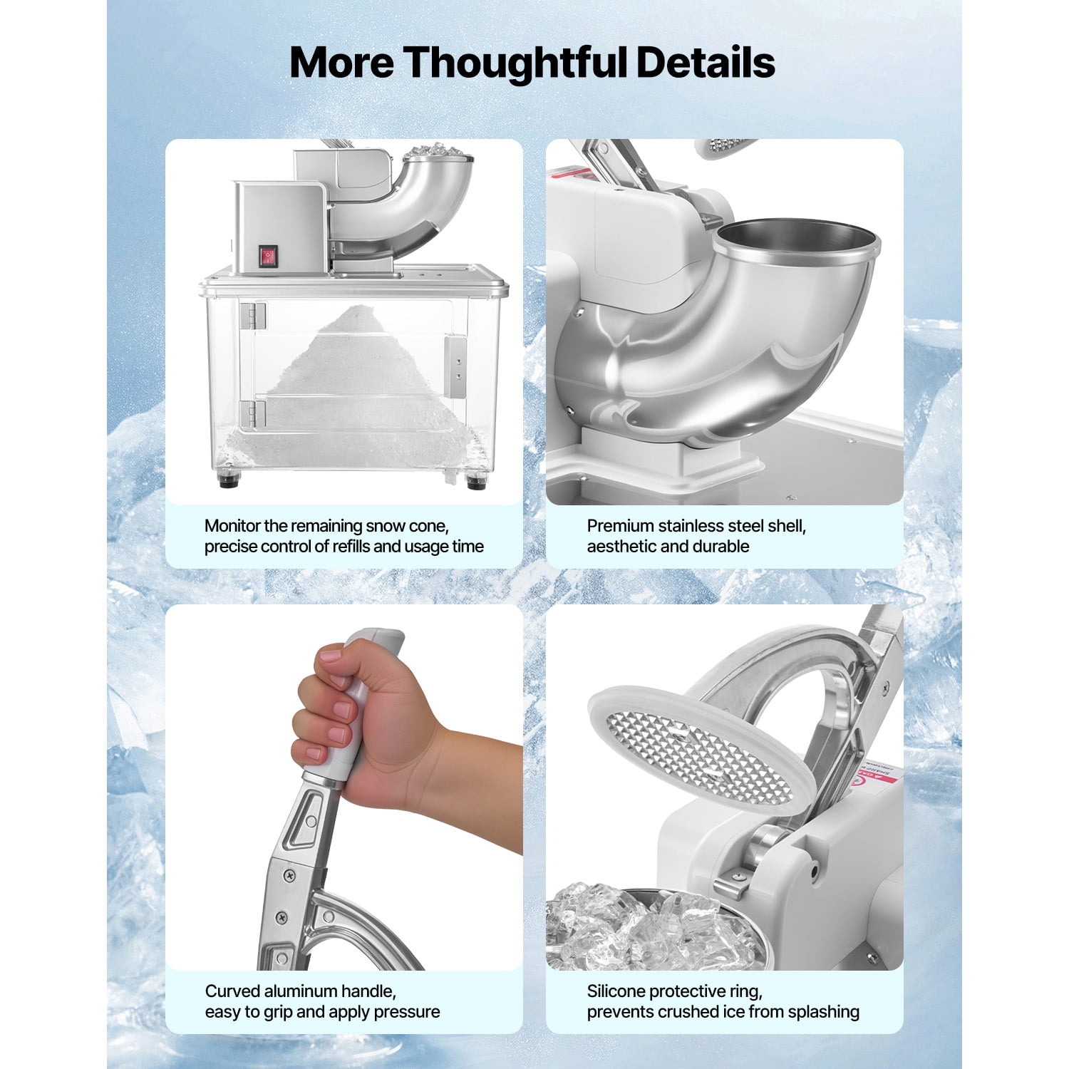 KFFKFF Commercial Ice Crusher 661LBS/H, 350W Electric Snow Cone Machine with 4 Blades, 1400RPM Stainless Steel Shaved Ice Maker with 11 Gal Ice Storage, Ideal for Homes, Restaurants, and Bars, White