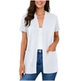 thumbnail image 3 of qolati Womens Short Sleeve Cardigan Spring Summer Fashion Top Casual Dressy Loose Lightweight Work Office Duster Cardigans with Pockets White XXL, 3 of 8