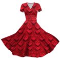 thumbnail image 2 of LWavelet 2026 Valentine's Romantic Crochet Heart Floral Dress Women, V-neck Short Sleeve Fitted Waist Flared Casual Sundresses Deep Red XL, 2 of 4
