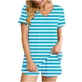 thumbnail image 2 of Summer Savings Clearance! Titcea Women's Pajama Sets Pleated Front V Neck Stripe Printed Short Sleeve Short Sets Loose Comfort Summer Casual Loungewear Sets, Gifts for Her, 2 of 6