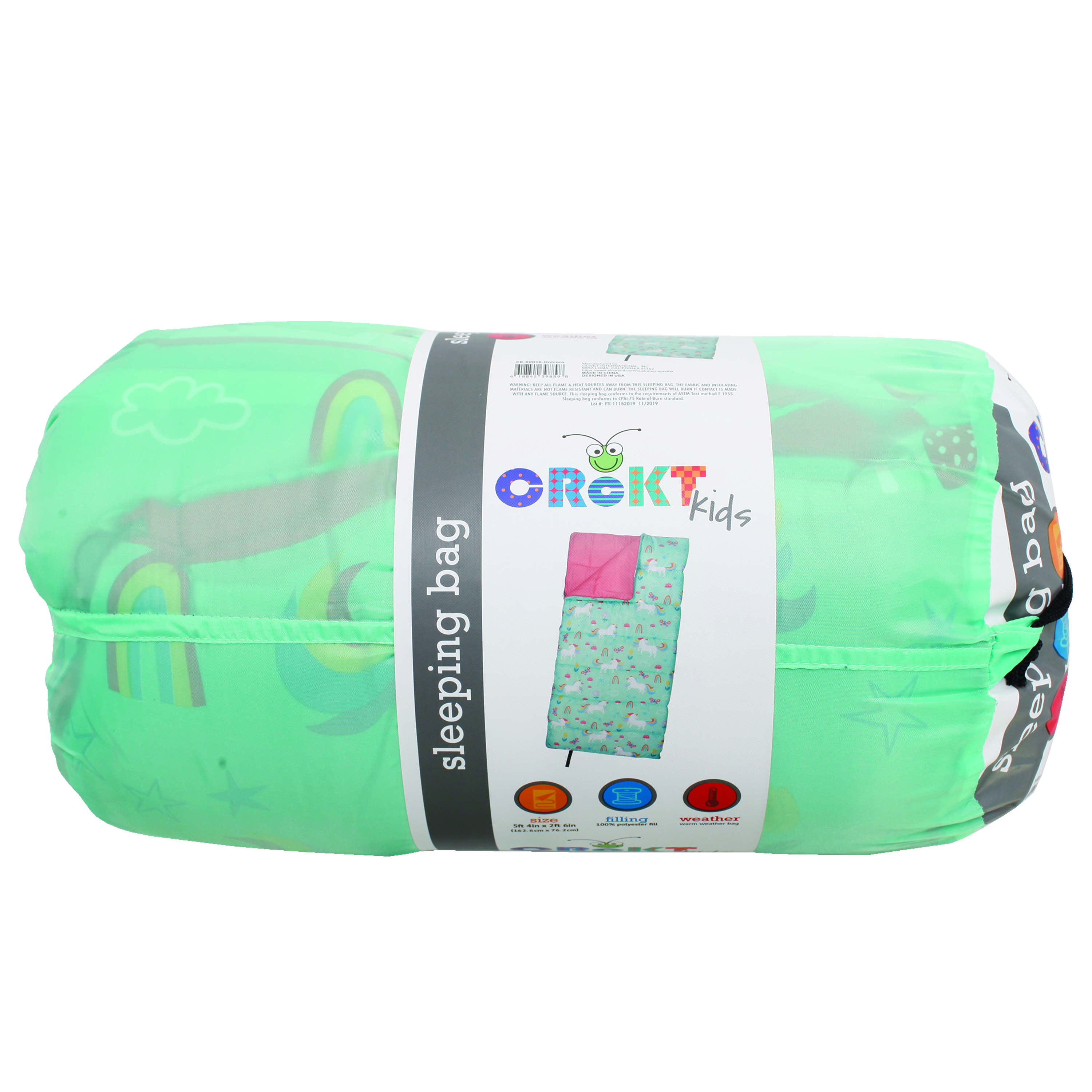 CRCKT Kids Rectangular Sleeping Bag, 50°F, Unicorn Print photo 2