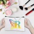 thumbnail image 5 of Letter R Makeup Bag Butterfly Canvas Cosmetic Bag Multi Purpose Zipper Toiletry Travel Bag Case Purse Pouches Portable Survival Kit for Women Friend Teacher Birthday Gift 10x7Inch, 5 of 9