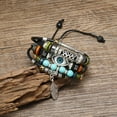 thumbnail image 4 of Eosunjian Ethnic Style Bracelet Blue Eye Alloy Feather Pendent Multilayer Beaded Wristband Women Men Bracelet Jewelry Accessories Gift Blue, 4 of 13