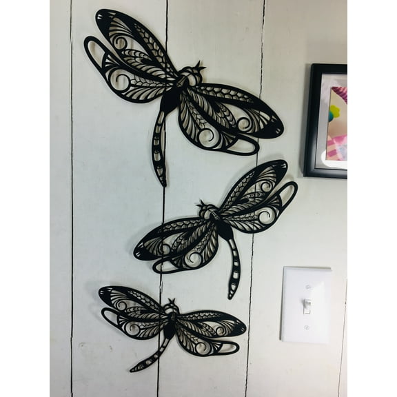 3 Dragonflies - Large Dragonfly Approx 12 x 8 inches - This is NOT Vinyl Decal or Peel Stick - 1/16 inch Thick matboard - Easily Tak-it-Up with Plasti-Tak provided Removable Paintable Wall D?cor