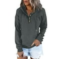 thumbnail image 2 of Women’s Casual Hoodie Sweatshirt - Lightweight Long Sleeve Pullover with Buttons and Kangaroo Pocket Gray, 2 of 6