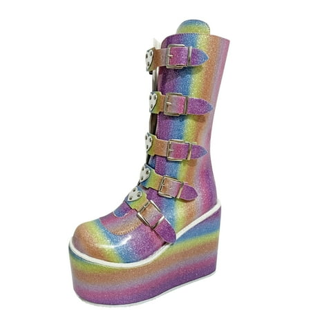 

Fashion Women s Shoes Breathable Thick-soled Wedge Heel Zipper Combat Boots