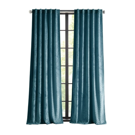 Martha Stewart Wave Embossed Velvet Curtain Panel Pair, Blue, Pole Top/Back Tab, 100% Polyester, 37"W x 95"L, Adult