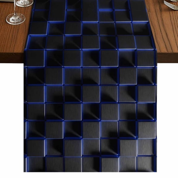 Table Runners 72 Inches Long Dress Scarves, Blue Black Cubes Farmhouse Kitchen/Dining Table Runner, Coffee Tablerunners, Modern Geometric Abstract Art 16x72 Inch