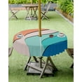 thumbnail image 4 of Rainbow Wave Red Blue Round Tablecloth with Zipper,Waterproof Table Cloth with Umbrella Hole Patio Tablecloths for Outdoor Tables,Modern Color Block Ripples Washable Spillproof Table Cover, 4 of 6