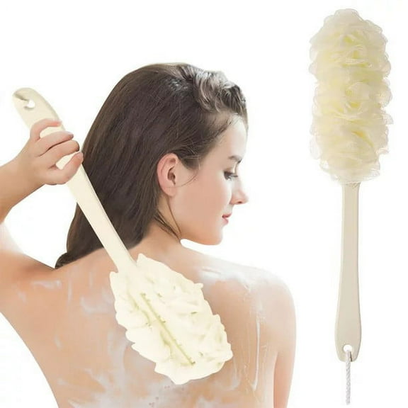 Topboutique Shower Back Brush Loofah, Loofah On a Stick for Men Women,Bath Mesh Sponge, Exfoliating Scrub Cleaning Luffa for Women Men (White)