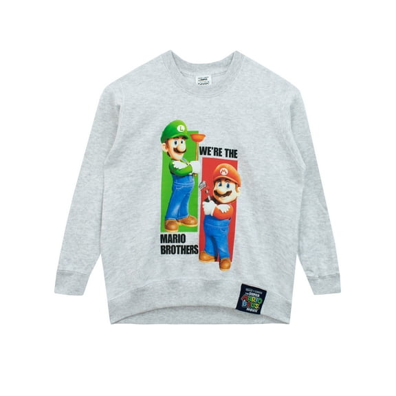 Super Mario Boys Mario and Luigi Sweater Grey Sizes 4-14