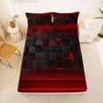 thumbnail image 5 of jejeloiu Modern Geometric Aesthetic Full Size Sheets,Red Black Plaid Stripes Pattern Bed Sheets For Boy,4 Pieces, 5 of 6