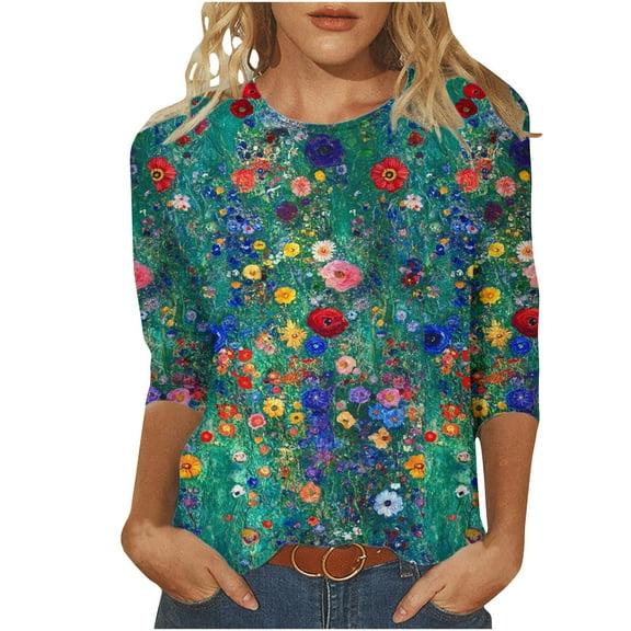 HAPIMO Women' Plus Size Fashion Clothes Flower Print Tops Summer Tops for Women Casual Loose Round Neck Tees Flowy Elegant Blouses Dressy Tunic Multicolor XXL