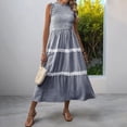 thumbnail image 5 of Ashirexll Midi Dresses for Women, Flowy Dresses for Women, Ruffle Edge Round Neck Sleeveless Long Pulling Stripe Tank Dresses, 5 of 7