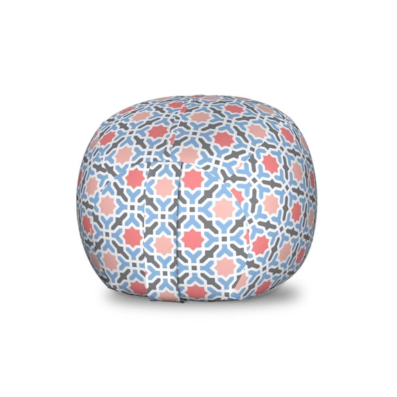 Ethnic Storage Toy Bag Chair, Mosaic Art Stars Bohemian Moroccan Ottoman Vintage Geometric Starry Shapes, Stuffed Animal Organizer Washable Bag, Small Size, Coral and Azure Blue, by Ambesonne