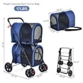 thumbnail image 2 of WSWJY Double Pet Stroller with 2 Detachable Carrier Bags, Safety Belt, 4 Lockable Wheels, Folding Cat & Dog Stroller for Small Medium Pets, Cats Dogs Puppy Travel Strolling Cart (Navy), 2 of 9