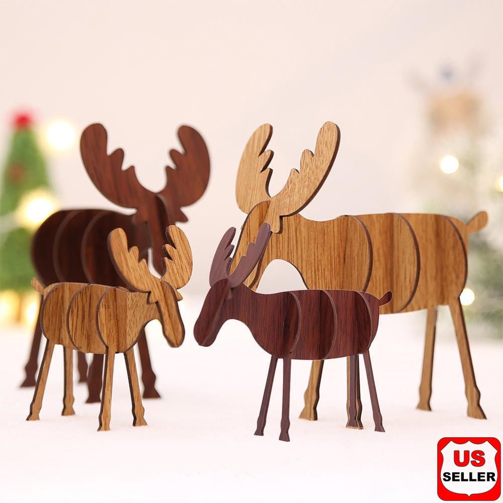 Creative Christmas Wood Elk Deer Ornaments Xmas Tree Hanging Party Decoration