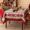 thumbnail image 6 of Softalker Christmas Jacquard Rectangle Tablecloth, Winter Red Poinsettia Table Cloth, Heavy Weight Fabric Table Cover for Xmas Holiday, Dining, Party Decor, DHRedFlower 60 x 120 Inch, 6 of 6