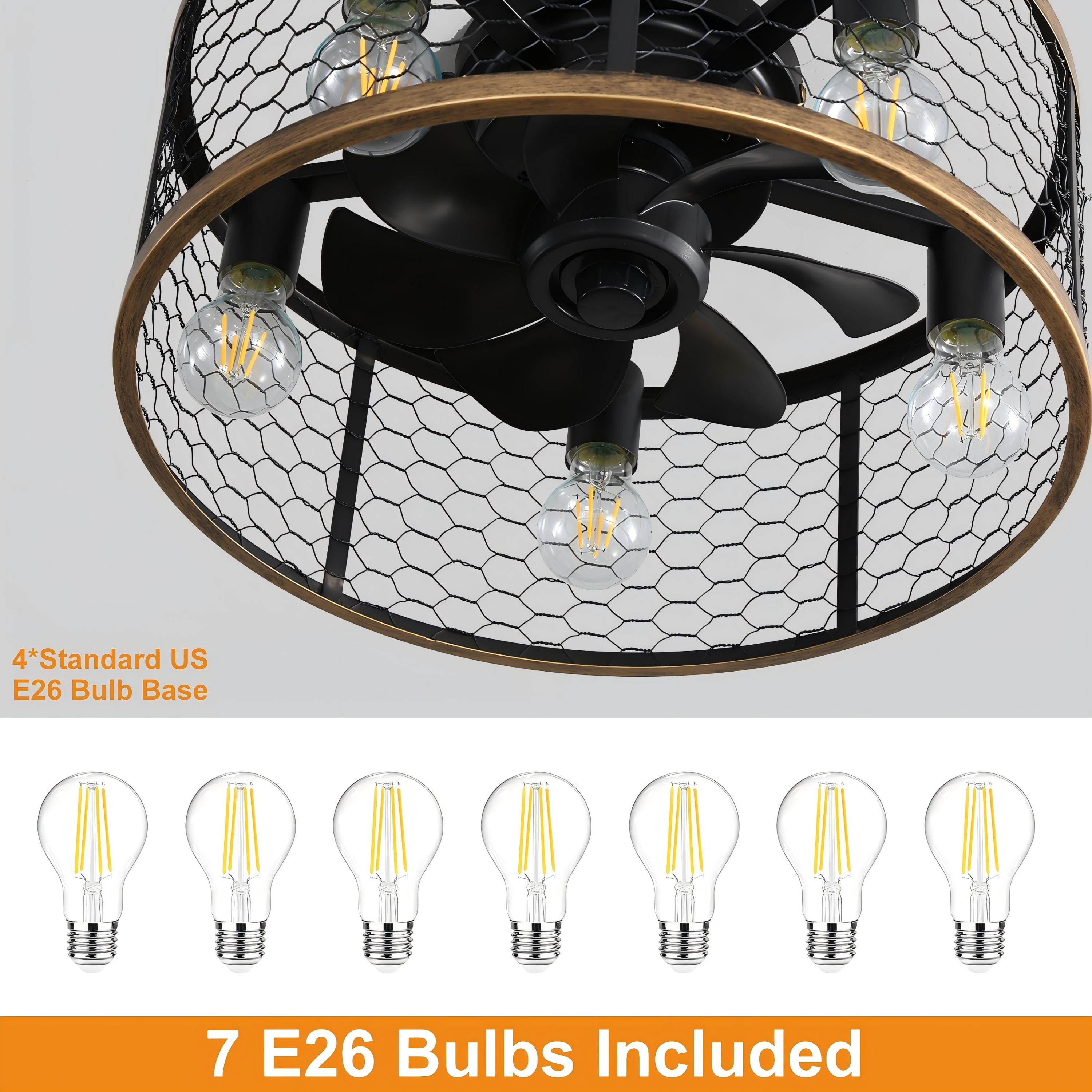 Sofucor 20" Matte Black Caged Ceiling Fan with 5-Piece Lighting Kit and Remote Control