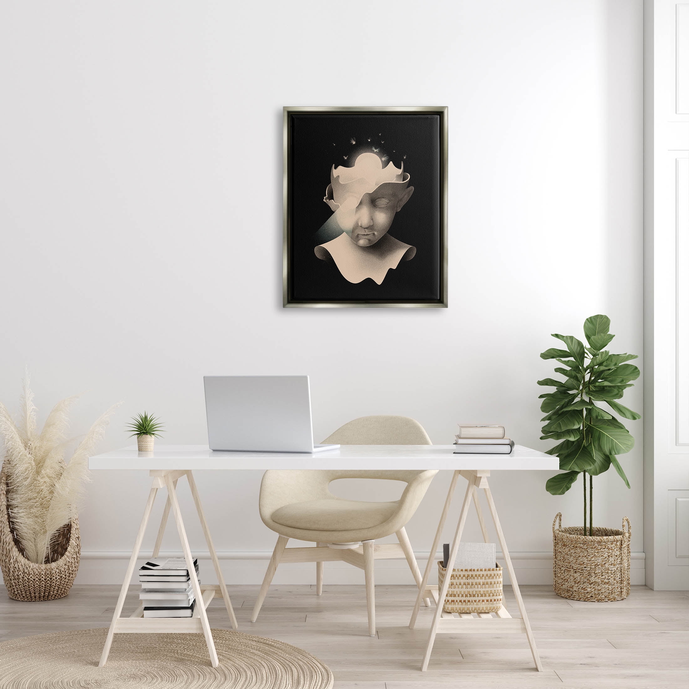 Stupell Industries Surreal Face Fireflies Composition Graphic Art Luster Gray Floating Framed Canvas Print Wall Art, Design by Matheus Lopes Castro