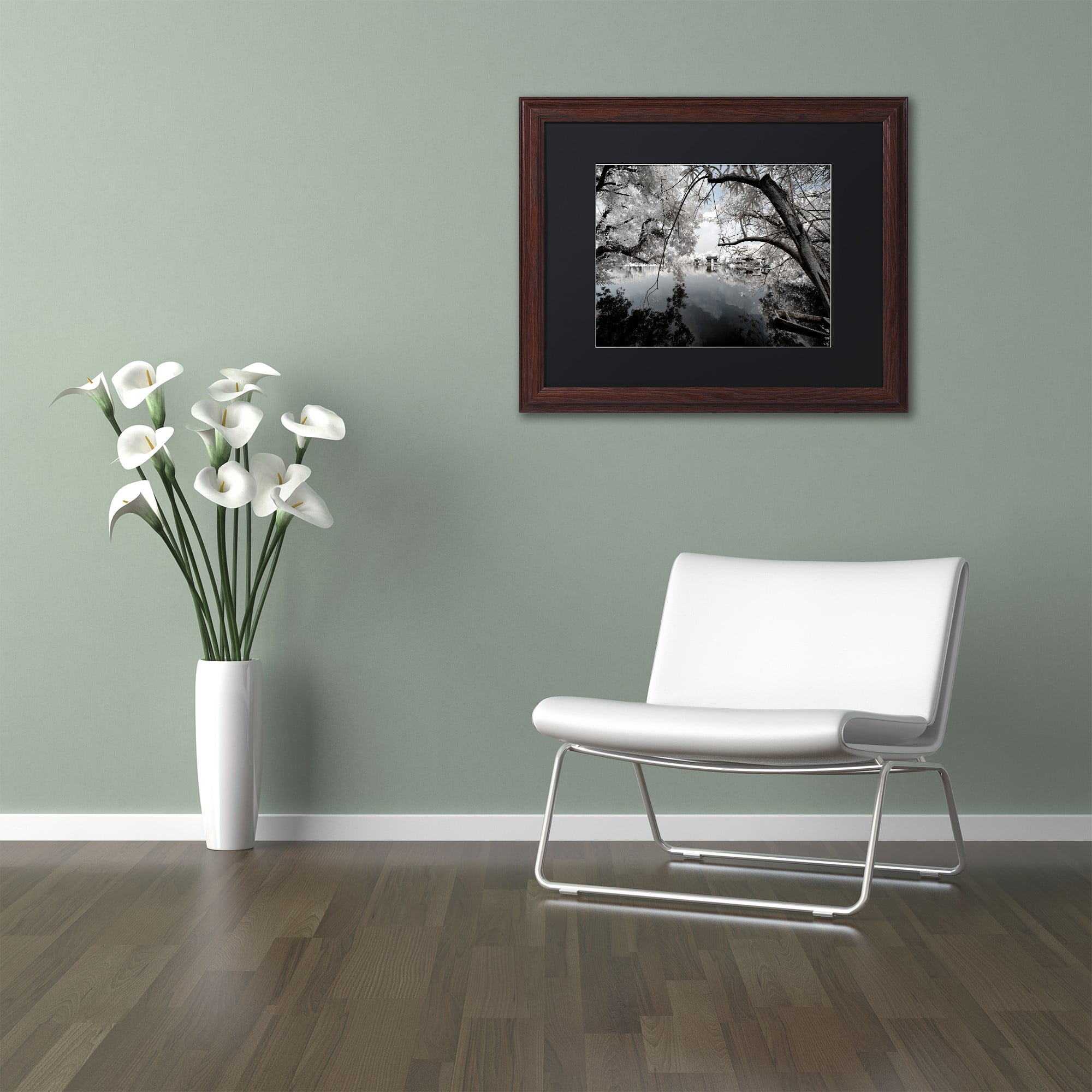 Trademark Fine Art "White Foliage" Canvas Art by Philippe Hugonnard, Black Matte, Wood Frame