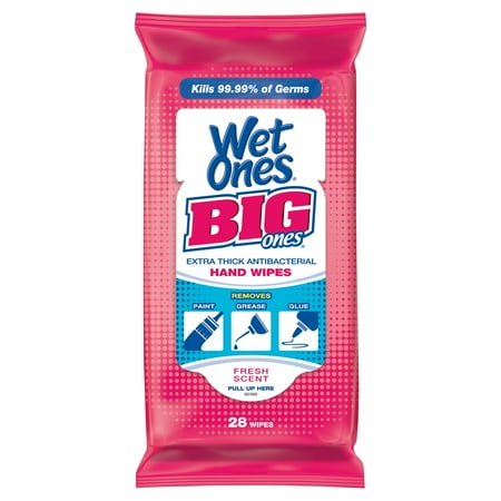(3 pack) (3 pack) Wet Ones Big Ones Antibacterial Hand Wipes, Fresh Scent, 28 Ct Travel Pack