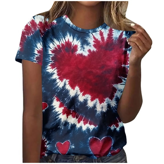 successthop T Shirts for Women Graphic Heart Casual Oversized Crewneck Top Short Sleeve Outfits Plus Size Shirt XL