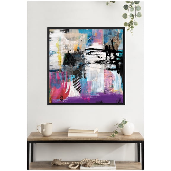 Kate and Laurel Framed Canvas Wall Art Print NC Endless Thoughts by Nikki Chu, 30 x 30 Sylvie Black Frame, Modern Contemporary, Abstract Art for Wall Decor