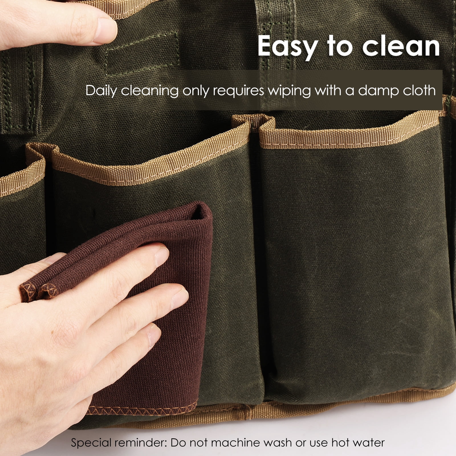 Ikoopy Waxed Canvas Multi Pocket Tool Tote Bag Large Capacity Waterproof Gardening Tool Bag With Portable Handle for Gardener Electrician Contractor Repairman