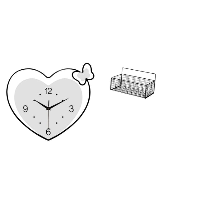 Reloj De Pared Acrílico En Forma De Corazón Y Cesta De Almacenamiento De Alambre De Metal, Estantes Flotantes, Organizador Decorativo Creativo De Arte De Pared Para Sala De Estudio,
