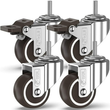 GBL 2" Heavy Duty Caster Wheels with 2 Brakes   M10x25 Screws - up to 440Lbs - Set of 4 No Floor Marks Silent Castor for Furniture - Rubbered Trolley or Pallet Swivel Wheels - Silver Casters