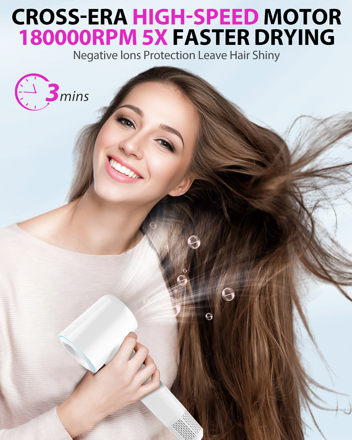 Hair Dryer, 180,000 RPM High Speed Ionic Blow Dryer with Brushless Motor, Fast Drying & Hair Care for Women
