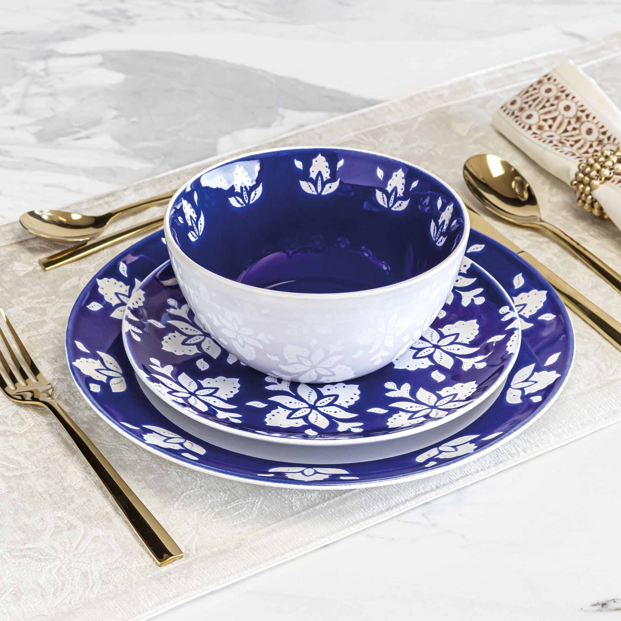 Sofia Home 12 Piece Indigo Stoneware Dinnerware Set by Sofia Vergara