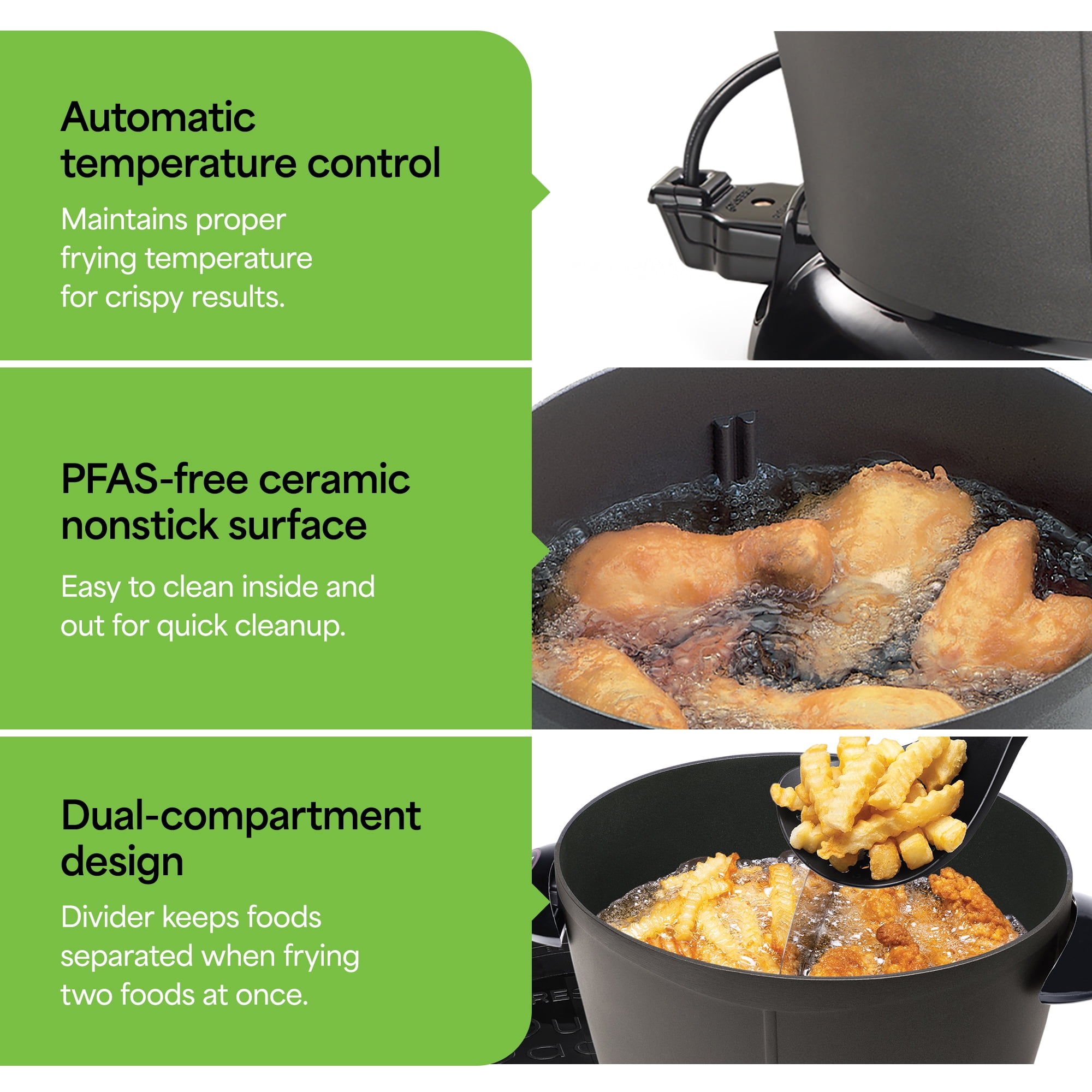 Presto, Electric Deep Fryer, Dual capacity, Nonstick, Black