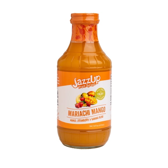 JazzUp Mariachi Mango Syrup, Infused with Real Mango Puree, for Pancakes and Drink Mixing - 16 fl oz (Contains: Mangos , Strawberries, Banana)