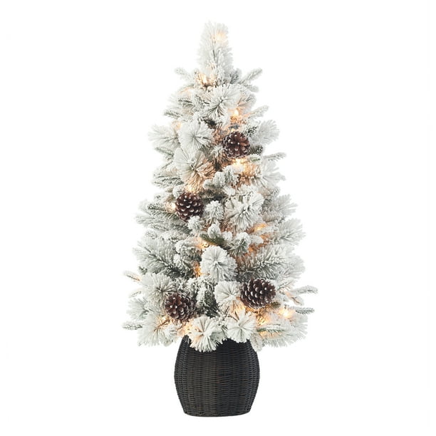 Holiday Time 3.5ft PreLit Flocked Dakota Artificial Christmas Tree, Green, 3.5',Clear Walmart