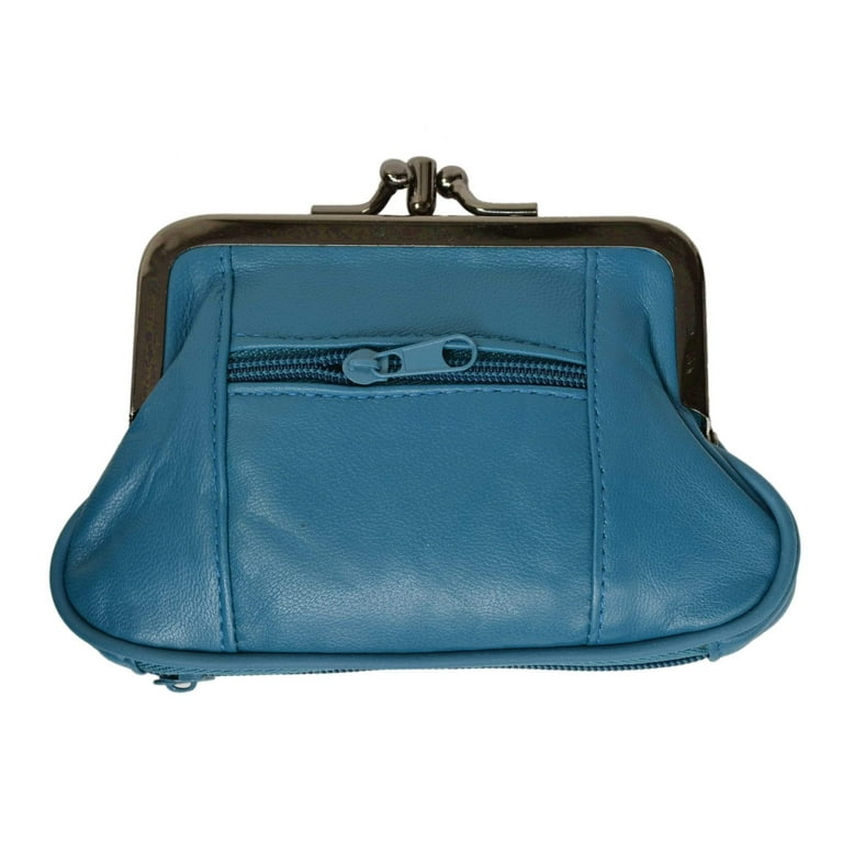 Genuine Leather Change Purse with Zipper Bottom Compartment Genuine Leather Change Purse with Zipper Bottom Compartment