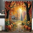 thumbnail image 4 of Fall Shower Curtain Autumn Forest Harvest Pumpkins Thanksgiving Bathroom Curtains Set, Romantic Rustic Farmhouse Waterproof Polyester Fabric Bath Decor with hook-48"W x 72"L (Pack of 1), 4 of 7