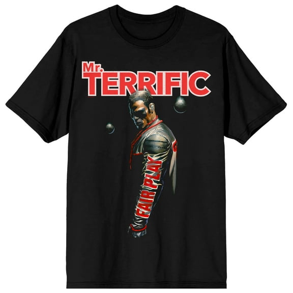 Superman 2025 Mr. Terrific Fair Play Jacket Adult Black Crew Neck Short Sleeve T-shirt-LARGE