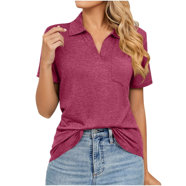 Birdeem T-Shirt à Manches Courtes Uni Col Mode pour Femmes Blouse Ample