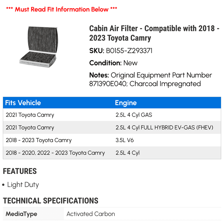 2018 camry 2024 cabin air filter