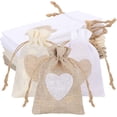 thumbnail image 1 of 12 bolsas de regalo de arpillera, bolsas de regalo con cordón de 4 * 5,5 pulgadas, bolsa de algodón reutilizable con cordón de 3 colores, bolsas de golosinas para bodas, fiestas de cumpleaño, 1 of 5
