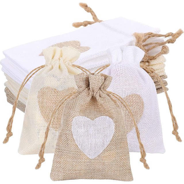 12 bolsas de regalo de arpillera, bolsas de regalo con cordón de 4 * 5,5 pulgadas, bolsa de algodón reutilizable con cordón de 3 colores, bolsas de golosinas para bodas, fiestas de cumpleaño